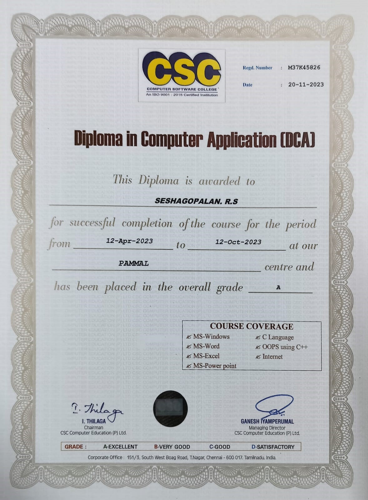 CSC Certificate